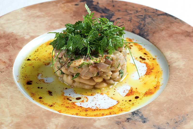 Recette Tartare de truite des pyrenees aux haricots tarbais